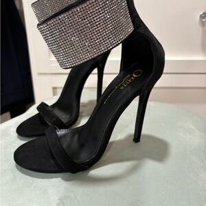 Black Stiletto Heels with Silver Accents